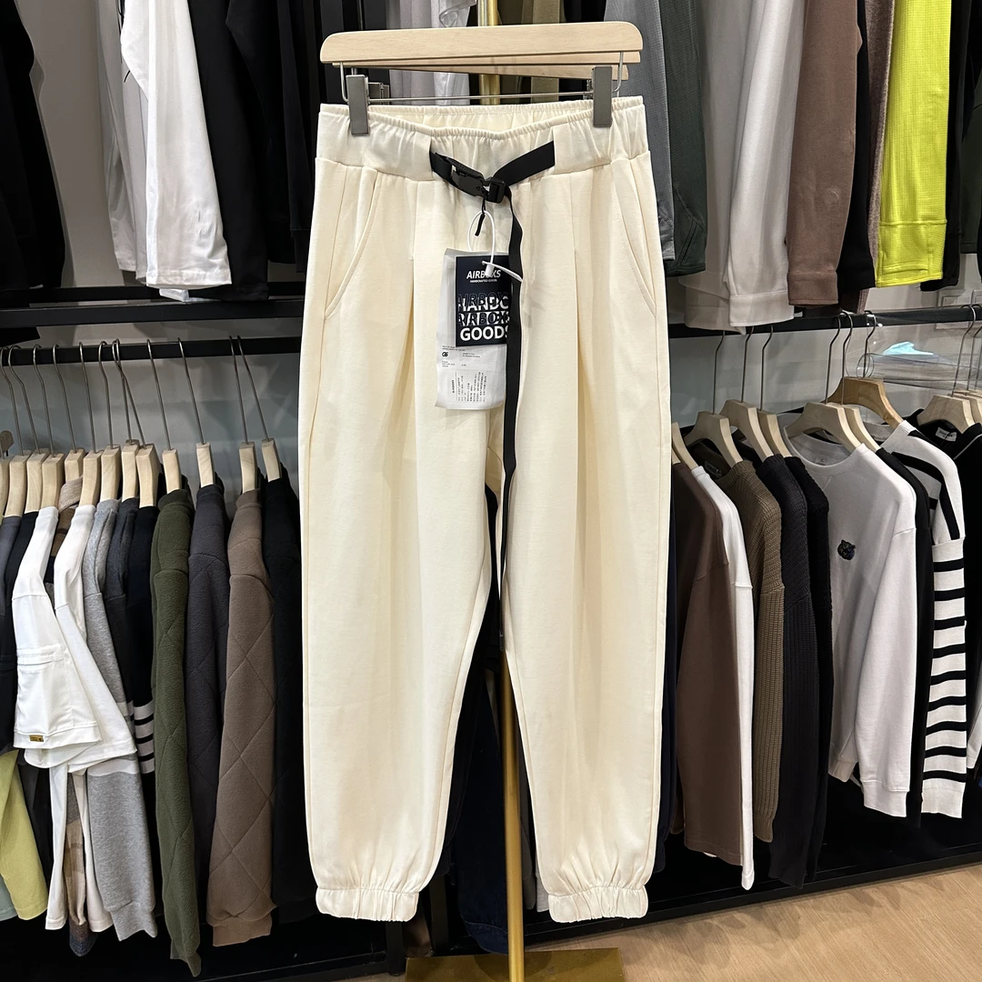 潮牌男士秋款棉质简约净版微阔系带松紧腰束口休闲裤1352