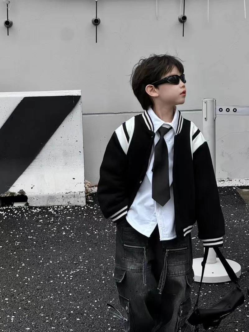 2024冬季新款韩版男童百搭超酷棒球服夹棉加厚外套儿童上衣冬款潮