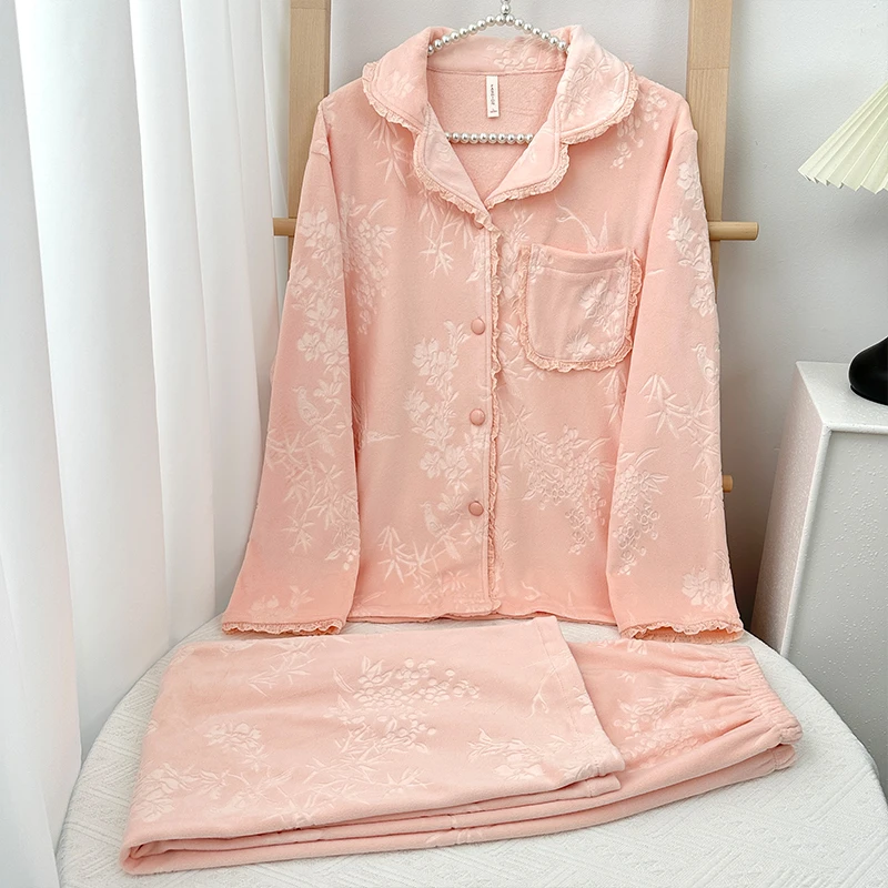 海岛绒睡衣女秋冬加绒加厚2024高级感可外穿中国风长袖家居服套装