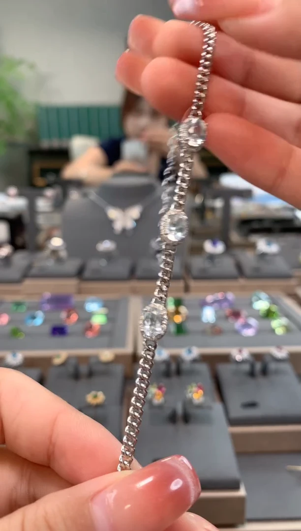 【闪购商品】海蓝宝石手链银S925镶嵌海蓝宝戒指