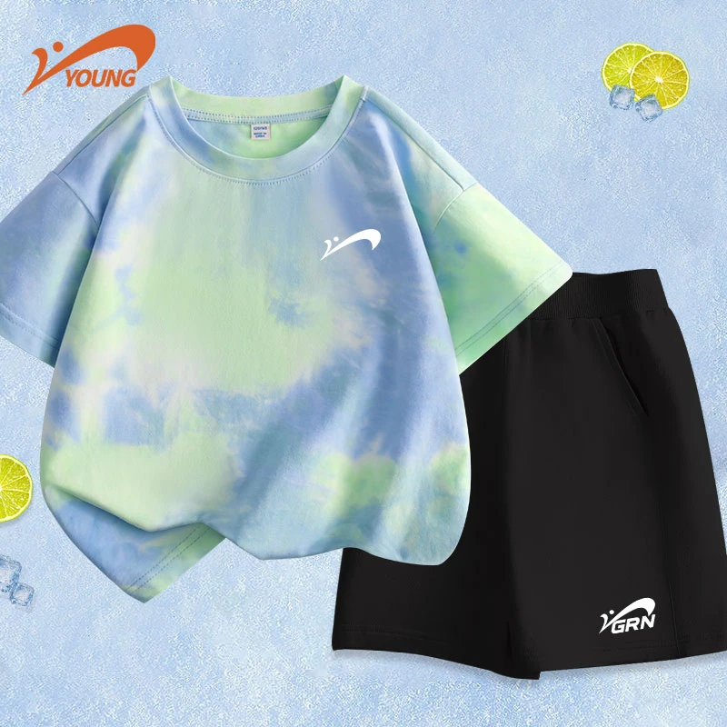 贵人鸟童装男童夏装套装儿童夏季纯棉短袖t恤女童短裤运动服装薄