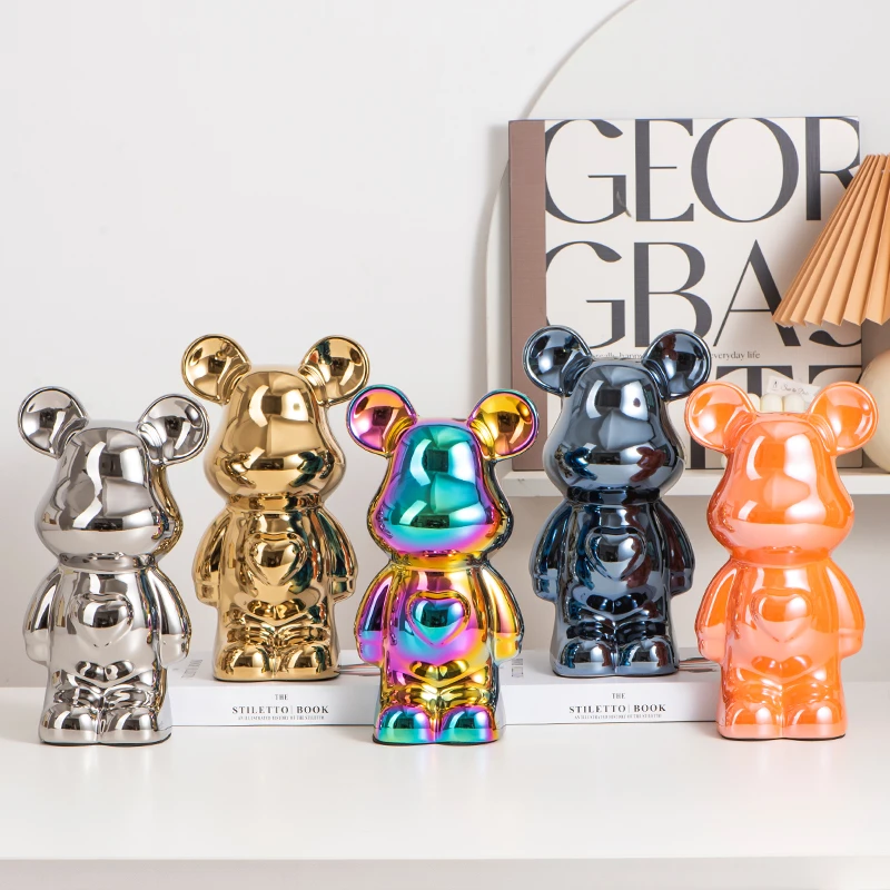 潮玩大号套装28公分爱心熊轻奢旅行熊潮玩甜心熊客厅玄关陶瓷电镀