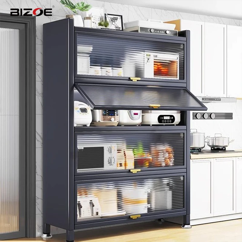 BIZOE/家用储物柜厨房收纳置物柜大容量微波炉置物架防尘碗柜轻奢