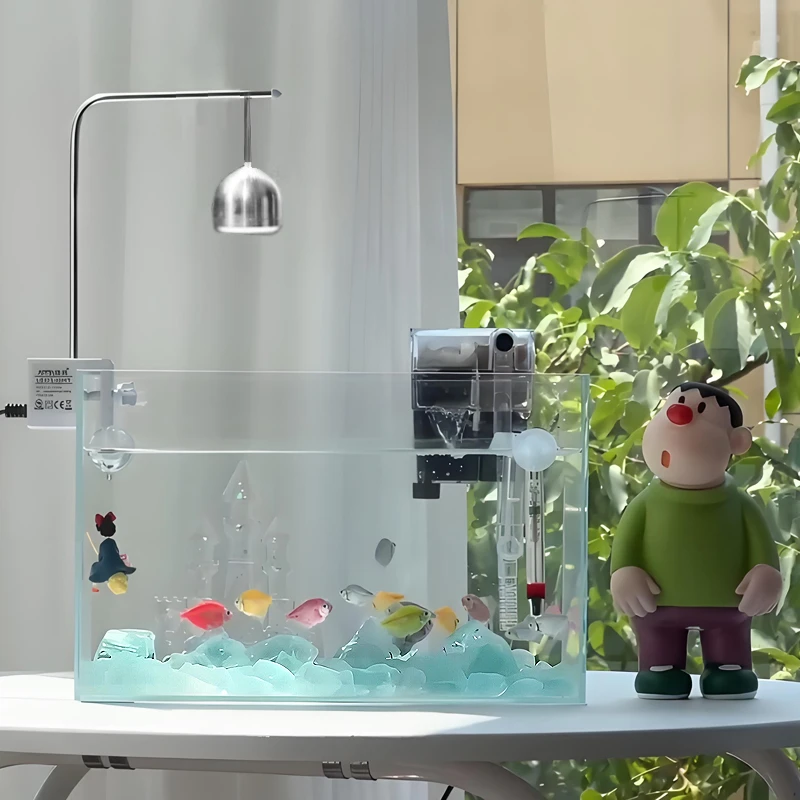 超白玻璃鱼缸蓝色玻璃石造景冰蓝水晶水底世界桌面小型