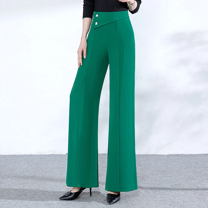 冰丝阔腿裤女长裤春夏2025新款韩版高腰宽松休闲裤垂坠直筒西装裤