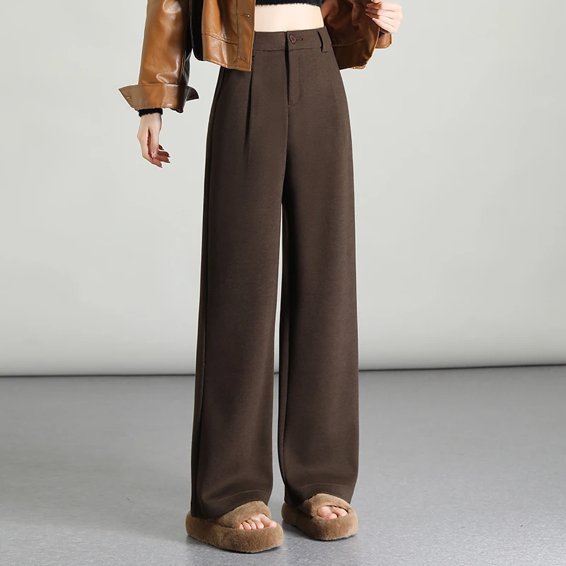 羊毛呢裤子女2025秋冬高腰宽松阔腿裤显瘦气质垂感百搭西装直筒裤