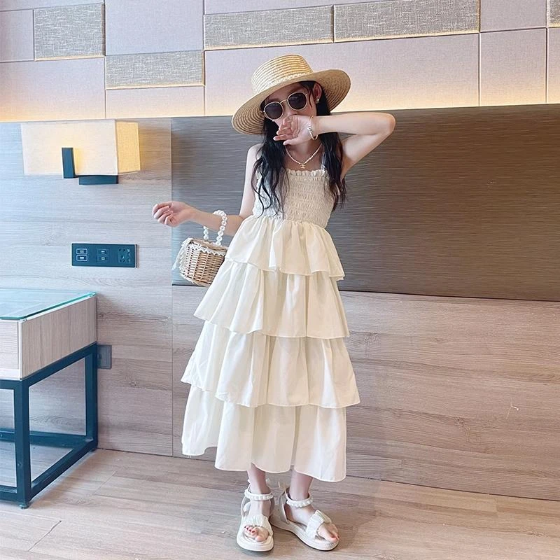 儿童裙子2025新款夏季女童网红时髦蛋糕裙大童中长款潮吊带气质