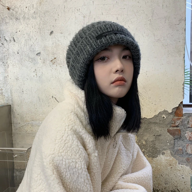 主播同款显脸小毛线帽女秋冬季日系宽松针织帽冷帽ins潮pompom