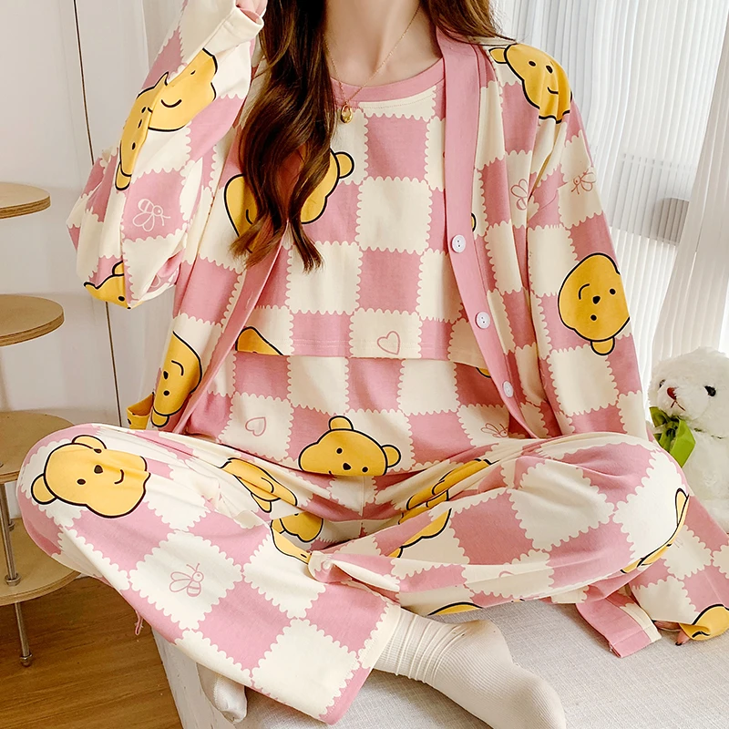 三件套月子服夏季薄款孕妇睡衣产妇产后外穿哺乳衣喂奶家居服套装