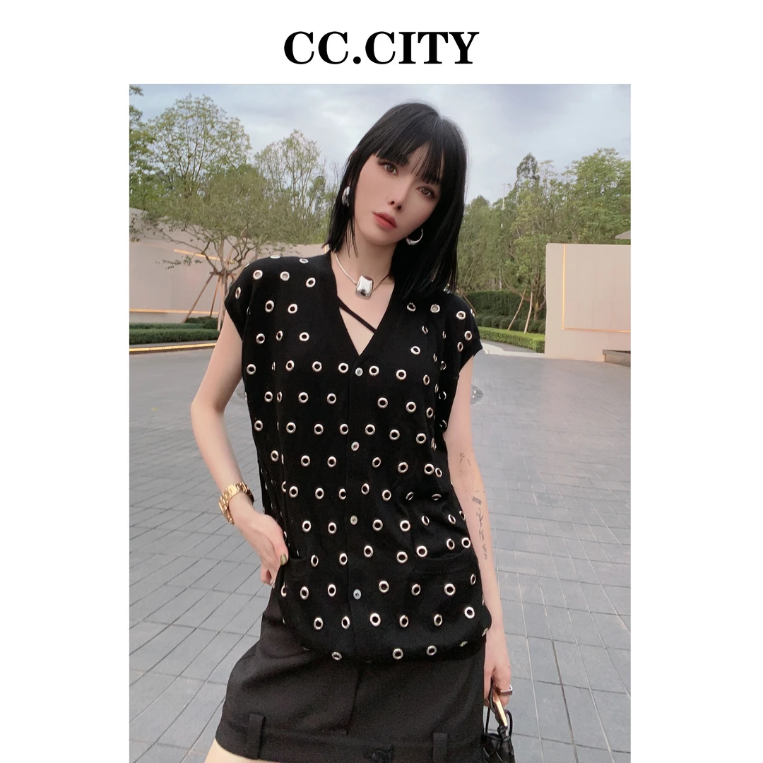 【蔡丽丽&CC.city】时尚洋气重工百搭毛织马甲x6609