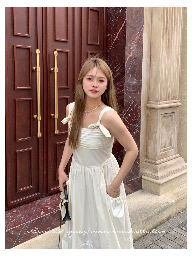 【清清no退换】宅宅athome//南法假日～法式压褶打揽抹胸吊带裙