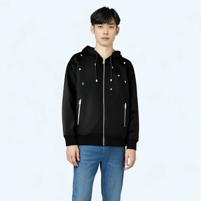 【0912】2024新款低调轻奢满天星连帽百搭加厚外套男女同款