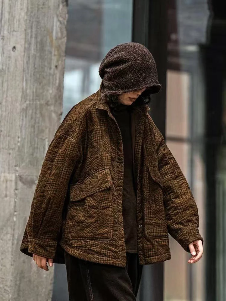 疯子张24冬款复古加厚做旧花感灯芯绒棉衣#08380