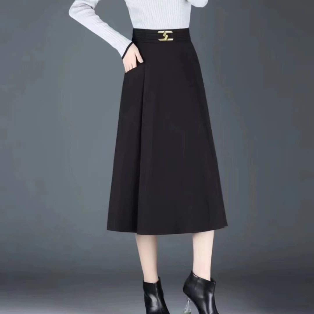 秋冬新款加厚松紧腰弹力半身裙