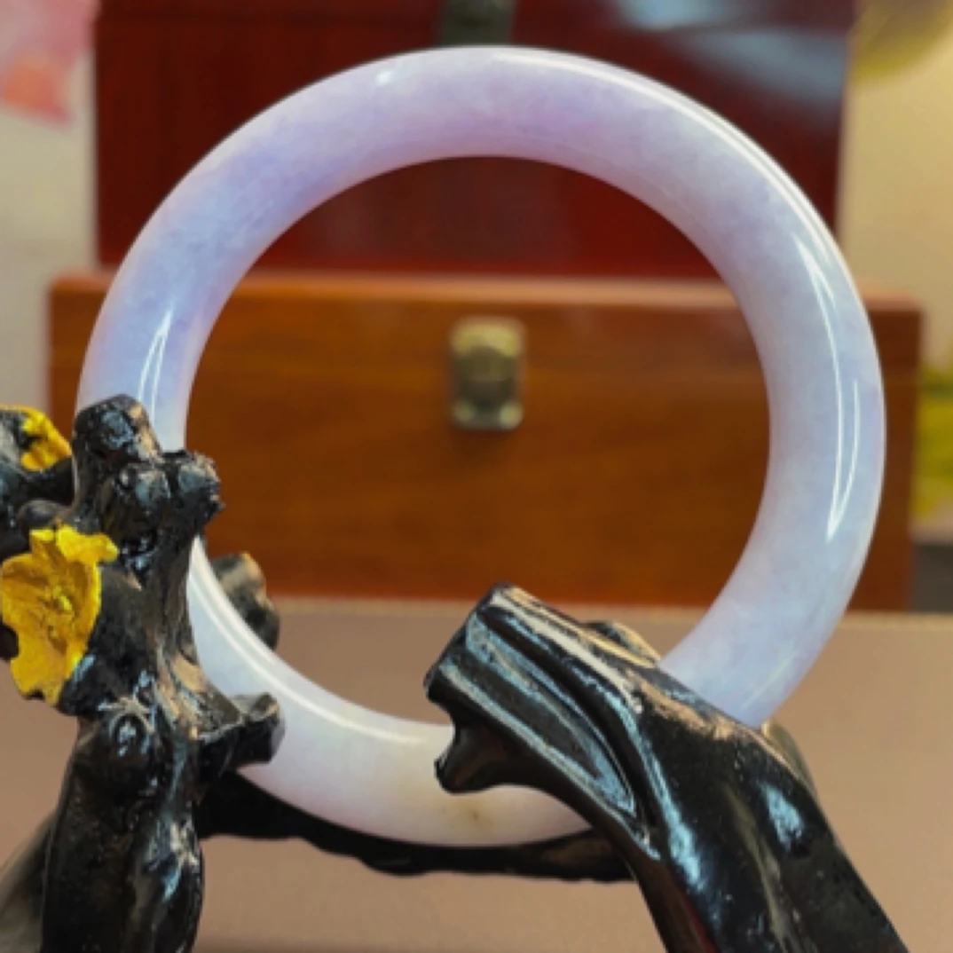 缅甸天然A货翡翠紫罗兰妖紫浓紫圆条手镯56.3-10.3-10.5