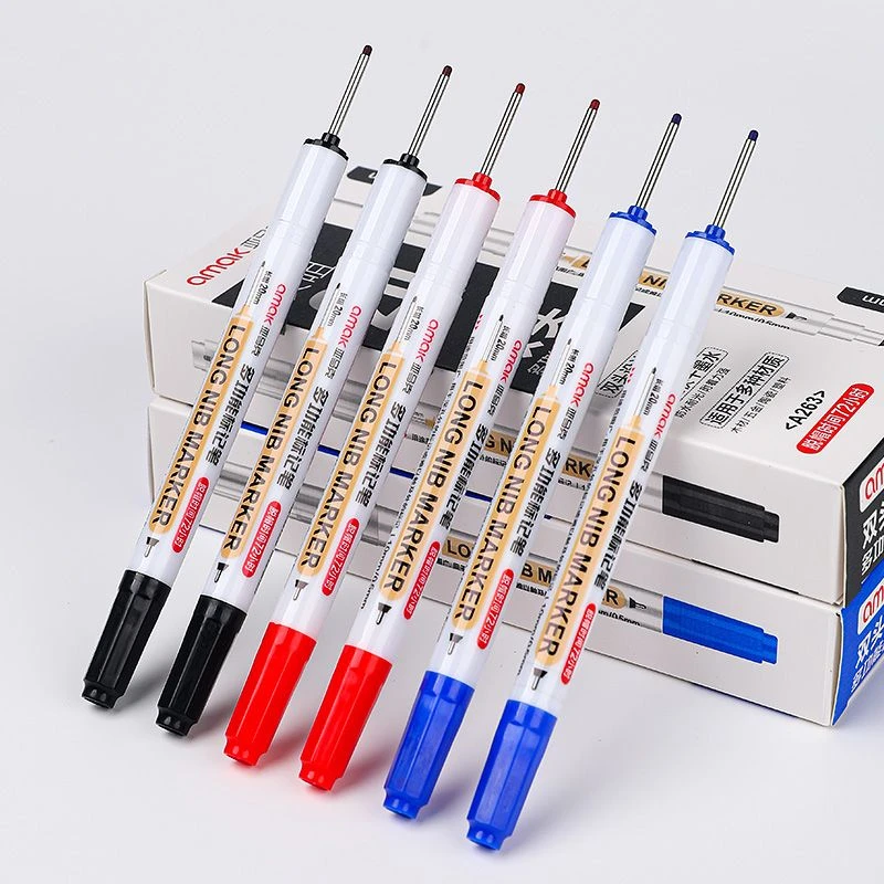 双头长嘴木工记号笔防水深孔笔油性细笔电工加长记号笔瓷砖标记笔