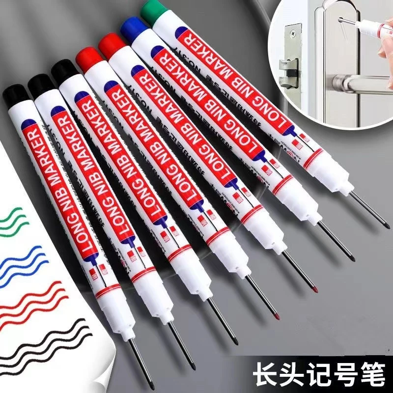 长头记号笔木工地标记瓷砖装修深孔油性防水速干不可擦防水记号笔