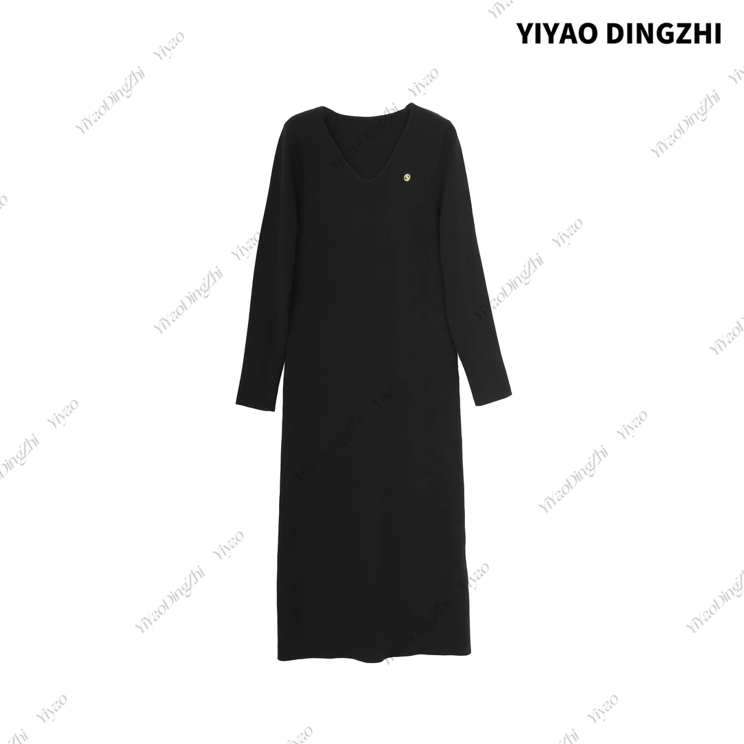 亦瑶定制 暮森之光  黑色长袖过膝针织衫女士连衣长裙4DLYZ7856