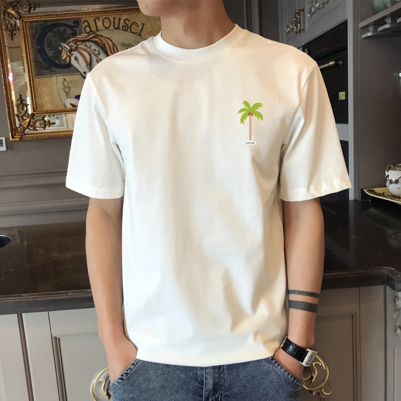 夏天2025新款时尚男士纯棉短袖T恤男款潮流百搭半袖圆领男上衣ins