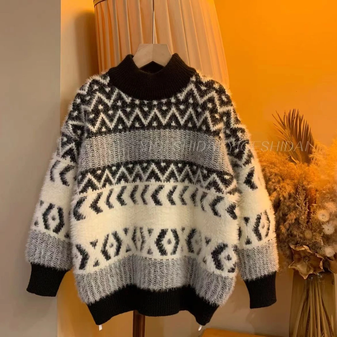 韩版加厚水貂绒男童儿童毛衣潮牌服装网红时尚拼色套头男童毛衣