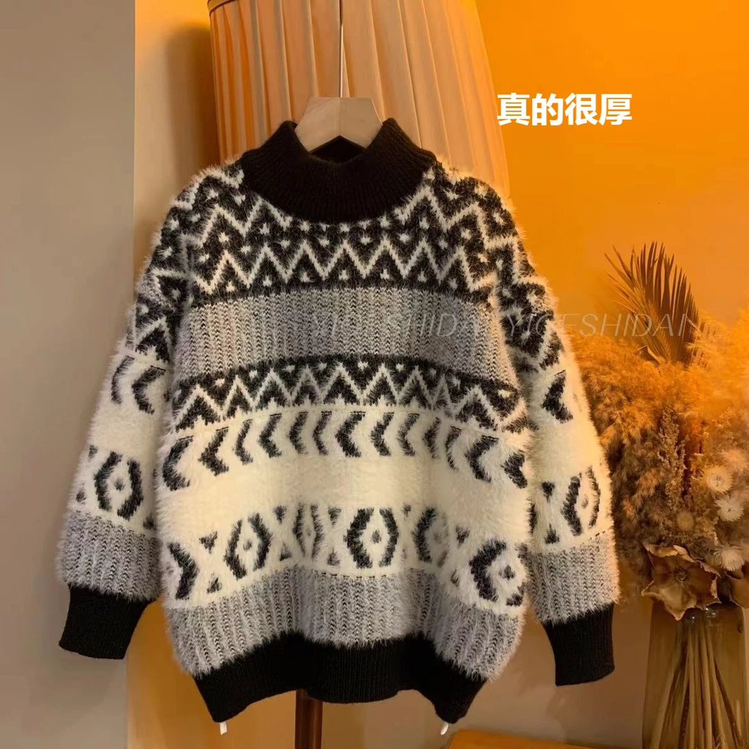 儿童大童小孩针织衫加厚秋冬套头冬季韩版提花宽松儿童毛衣高领