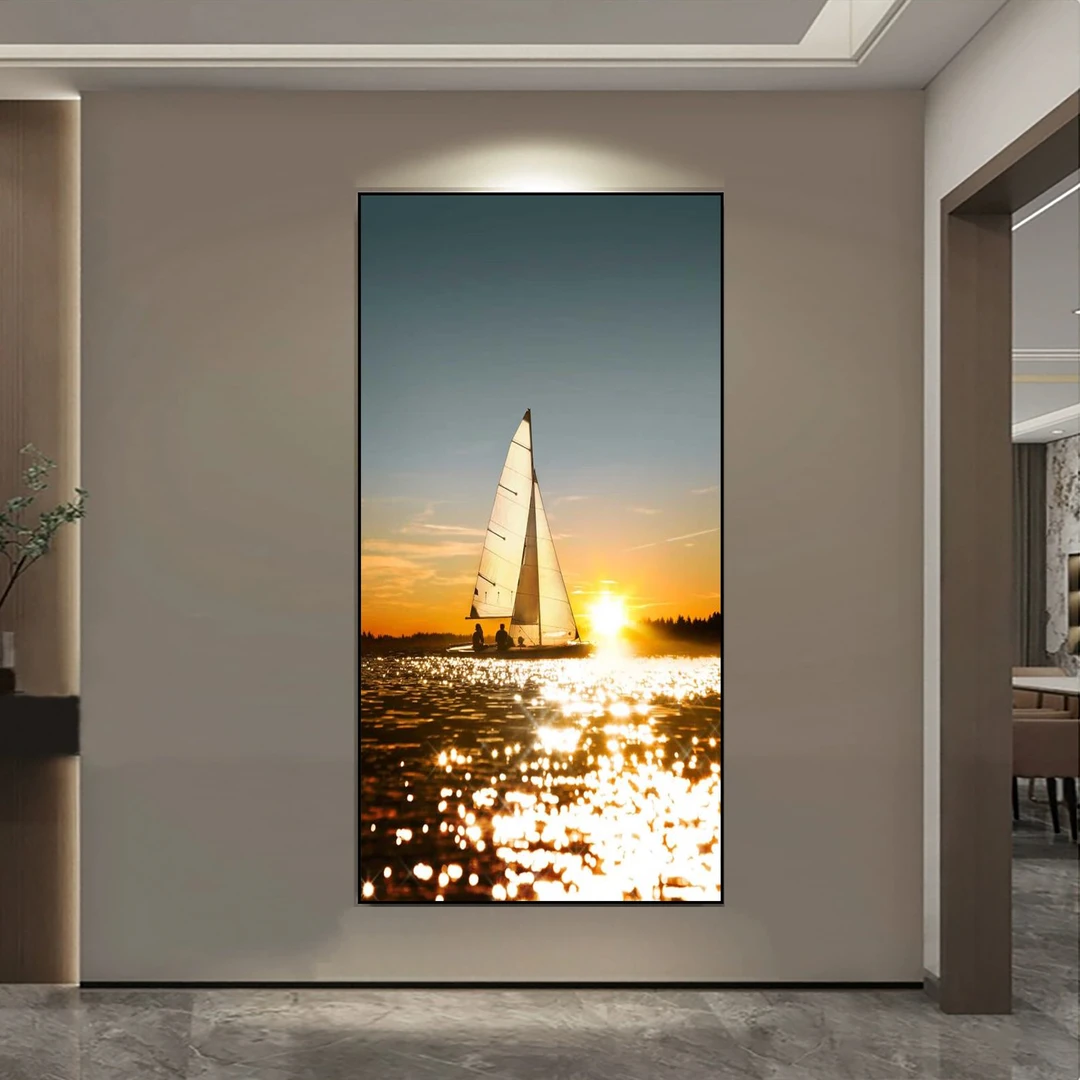 一帆风顺入户玄关装饰画轻奢正对门晶瓷镶钻挂画大气走廊过道壁画