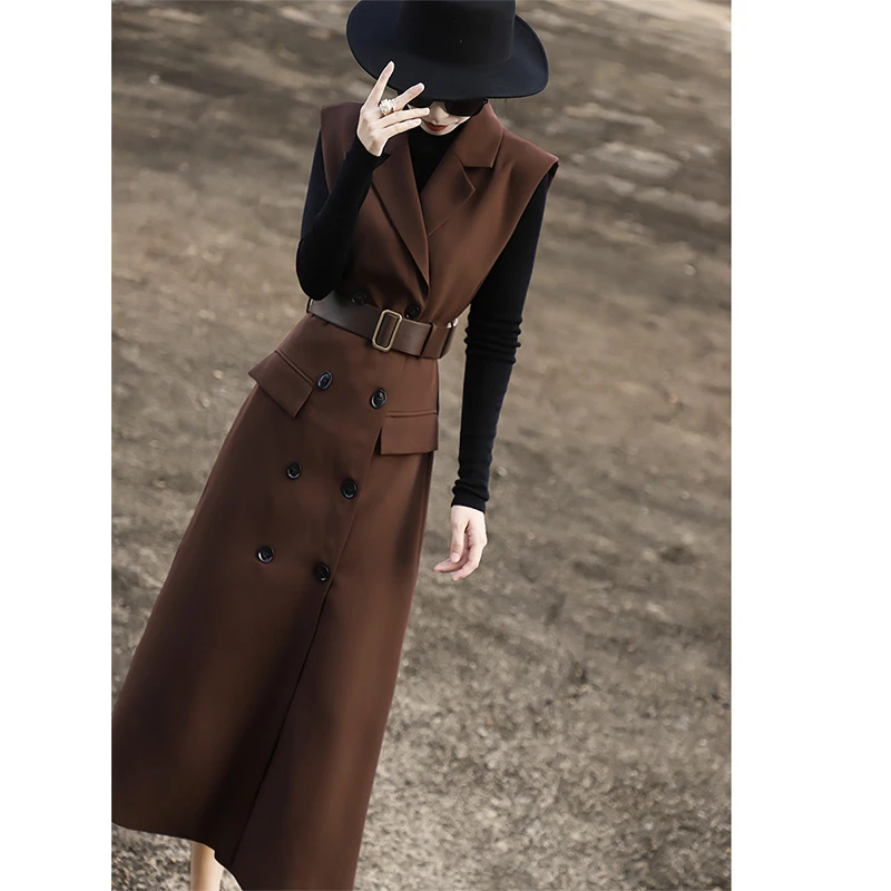 MEXCOCO/兰瑟儿秋季新款气质高级感无袖西装马甲连衣裙104QL1329