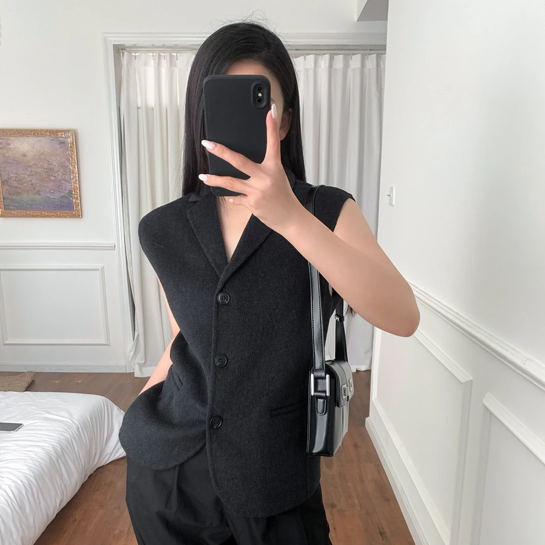 MD24秋女装知识分子时髦叠穿修身版无袖马甲西装背心 06423743829