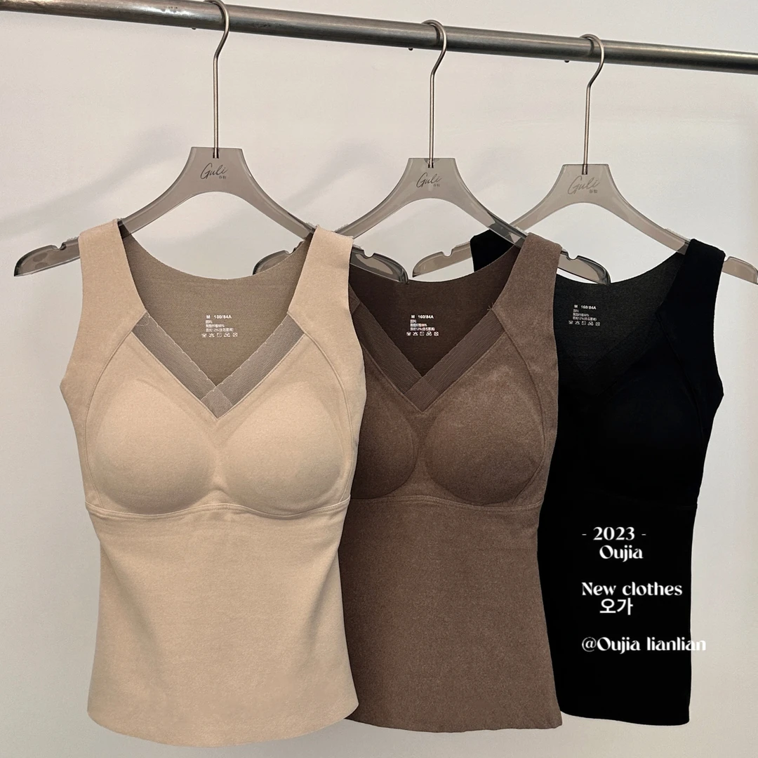 【欧加粒粒定制】2024秋冬新款百搭法式修身显瘦打底德绒背心T88032