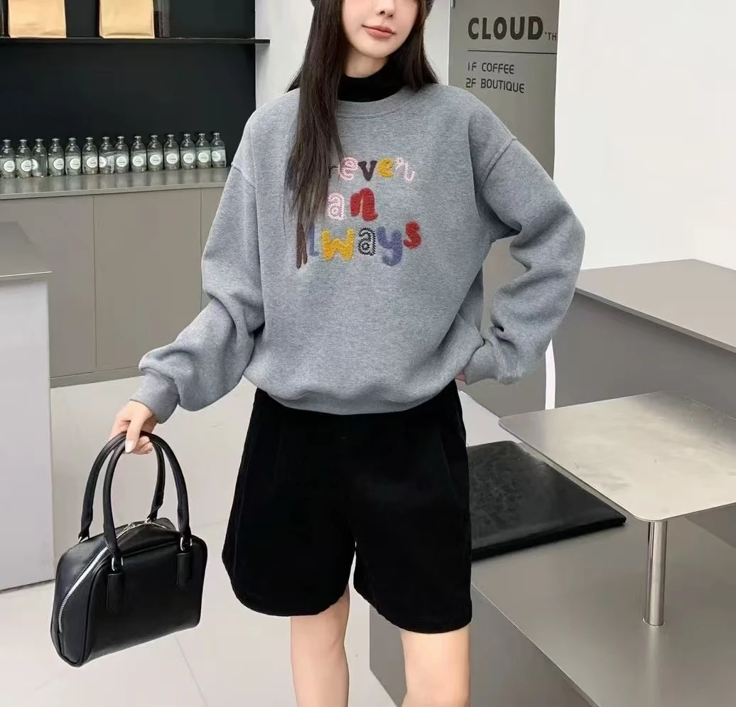 【字母卫衣】秋冬韩版宽松减龄字母拼领假二件套头卫衣 X24110506