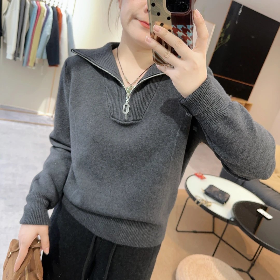 【微胖冬装】2024秋冬纯色半拉链软糯套头舒适百搭毛衣 T24110901