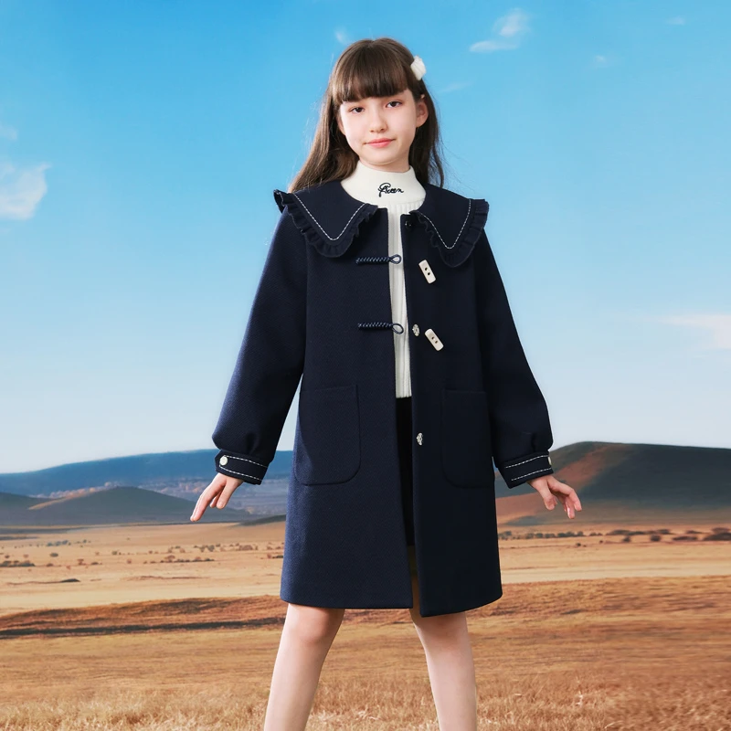 0843女童秋冬呢大衣2023新款儿童毛呢外套中长款加厚呢大童洋气