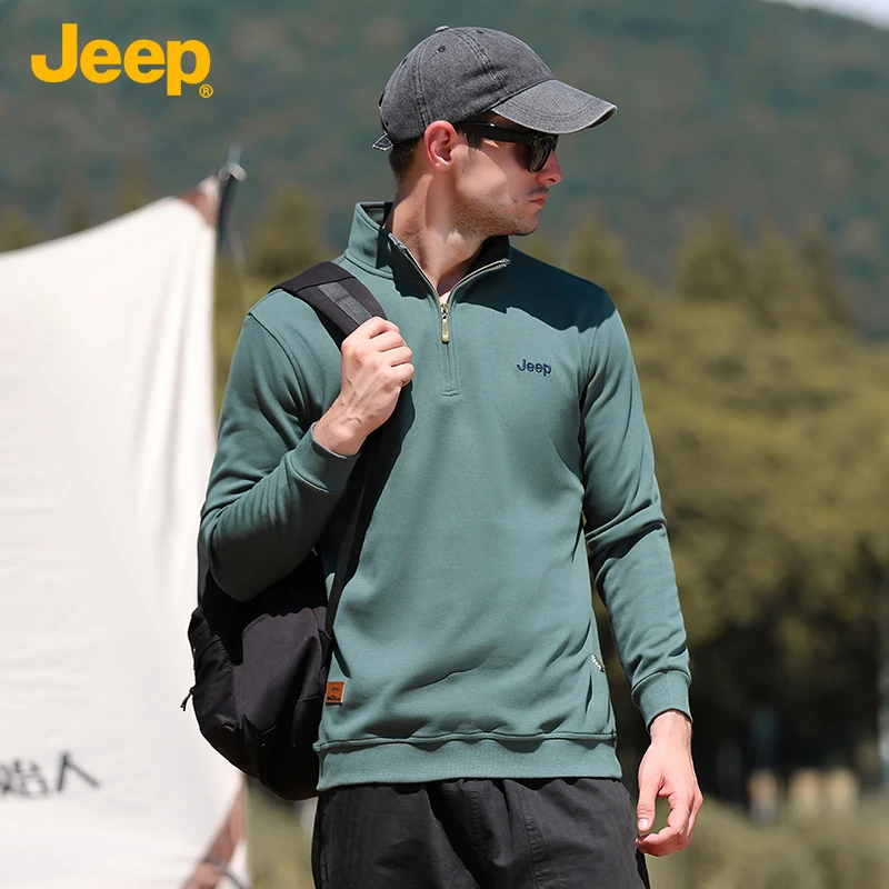 JEEP/吉普春秋新品男百搭上衣宽松休闲半拉链长袖卫衣