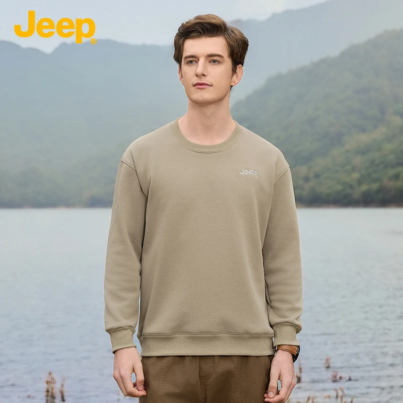 JEEP/吉普2024冬季新款圆领套头加绒卫衣舒适保暖休闲上衣