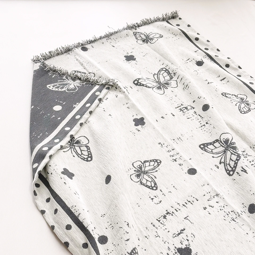 【京かわ会社】汉麻编织流苏款大浴巾 午睡毯90*200cm  舞蝶