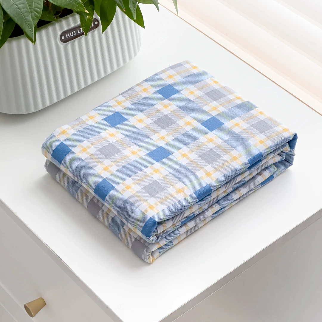 【京かわ会社】纯棉 加厚细纱粗布 双人床单 220*245cm 玩趣蓝格