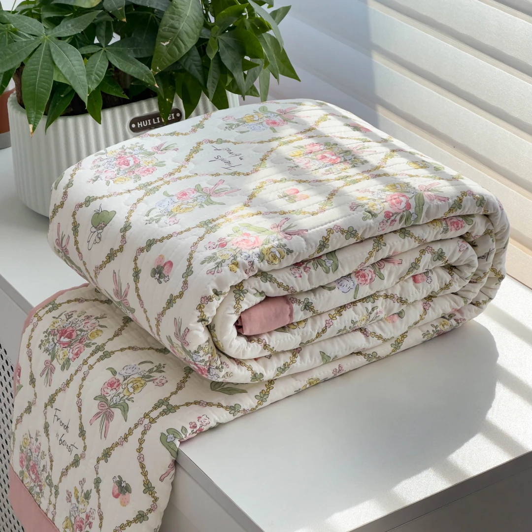 【京かわ会社】A类云纱棉床盖 200*230cm 莫奈花园红