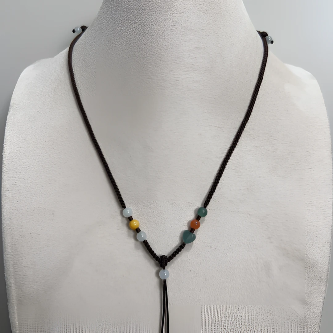 天然翡翠a货爱心款手工编织吊坠绳子