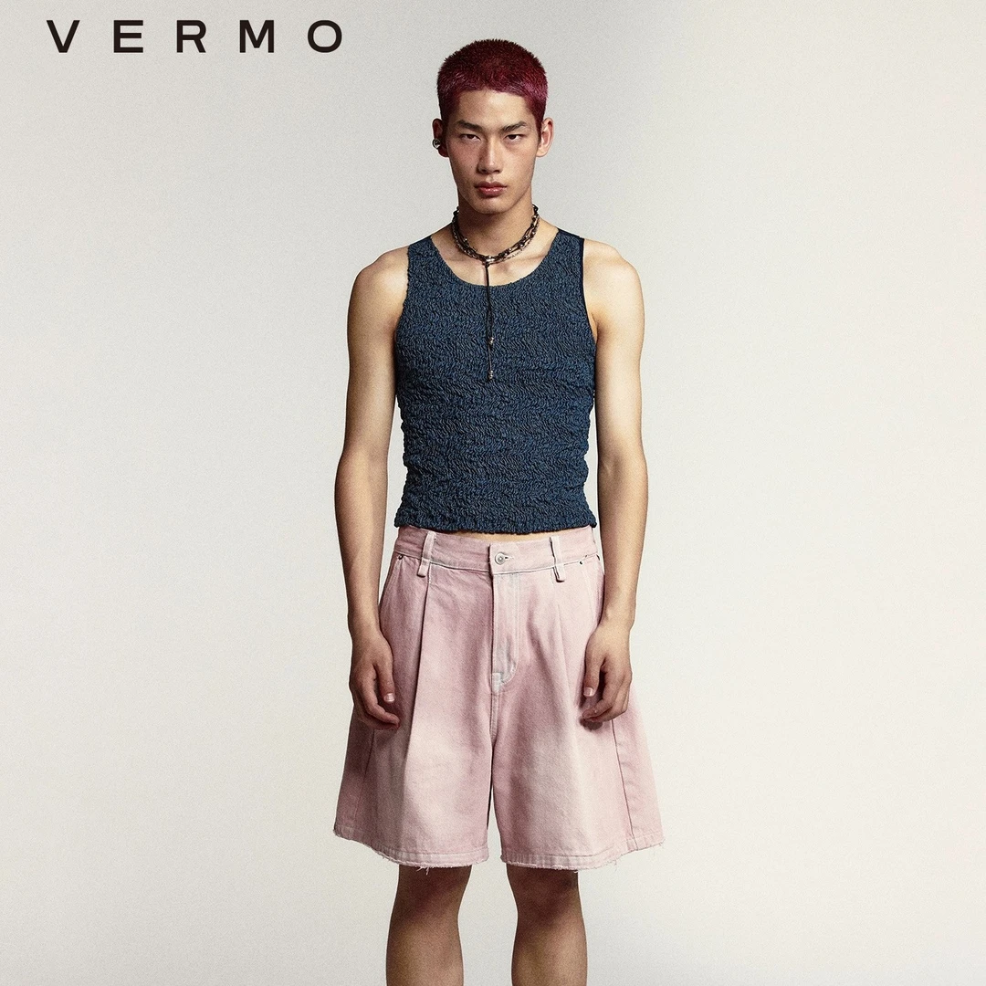 VERMO“随心随遇存在”男女同款复古水洗做旧五分宽松牛仔短裤V4666