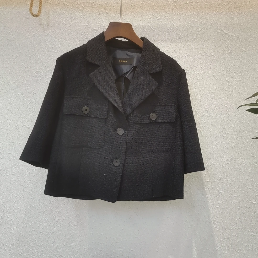 锦诺韩单短款西服小香风外套藏蓝色香风通勤夏季西服