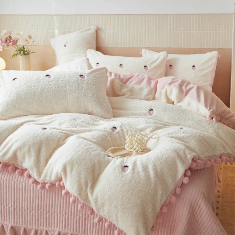 公主风牛奶绒床盖四件套加绒加厚冬款防静电高档轻奢南通床上用品