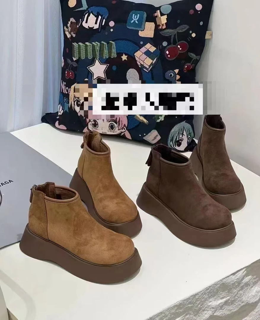 2024秋冬英伦风厚底圆头复古加绒切尔西短靴马丁靴女9360