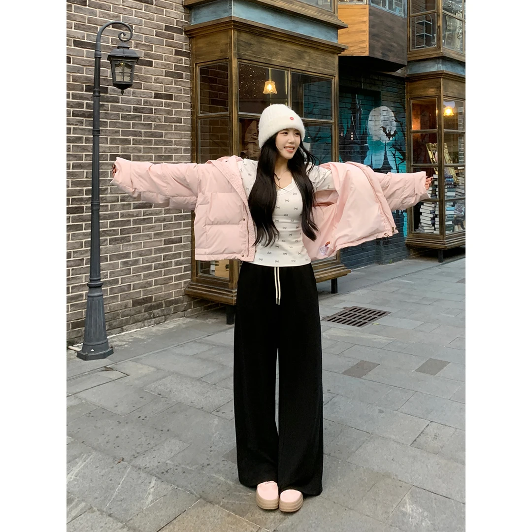 【随便穿】甜辣多多2024冬季新款加厚双面磨毛宽松针织长裤休闲裤女