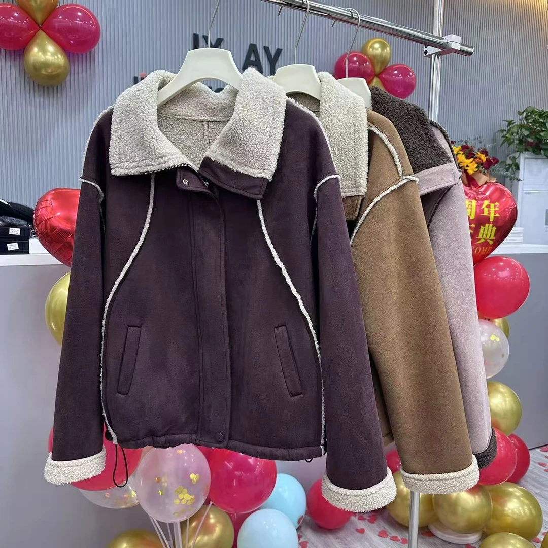 【队队定制】（翻毛领）皮毛一体外套秋冬麂皮绒翻毛皮夹克外套18131