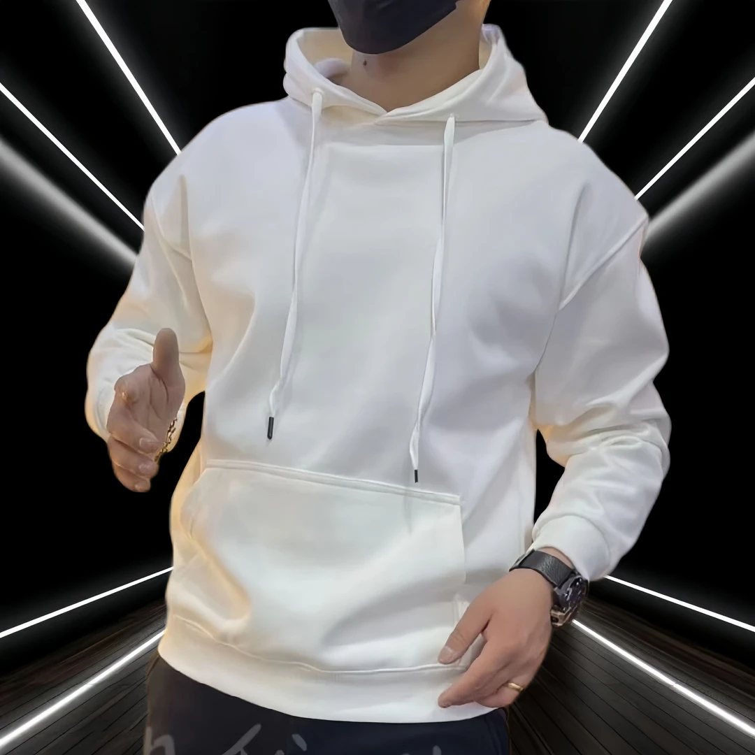 秋冬男士连帽卫衣休闲时尚百搭长袖潮流韩版运动加绒加厚套头上衣