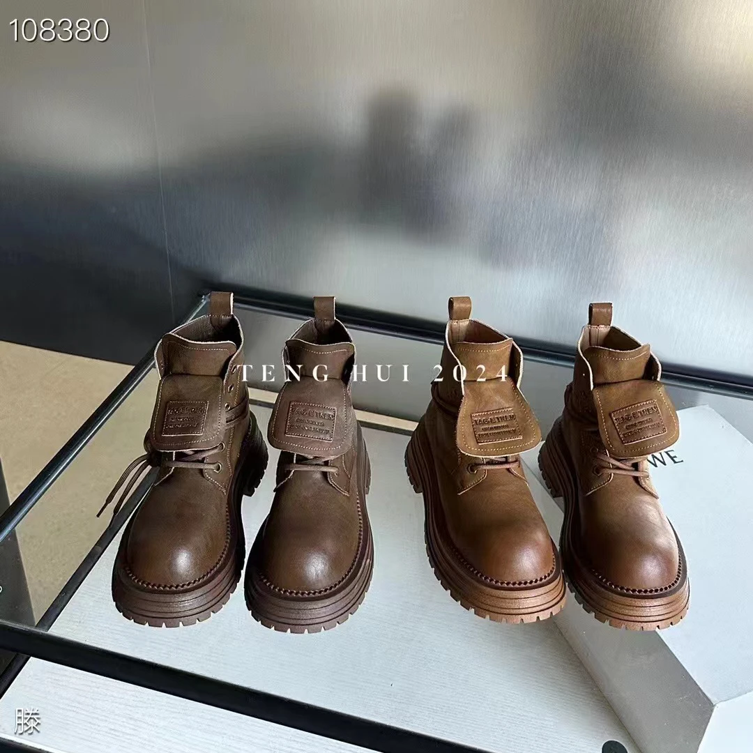 （拉萨发货 邮政包邮）复古马丁靴英伦风爆款厚底真皮工装机车短靴