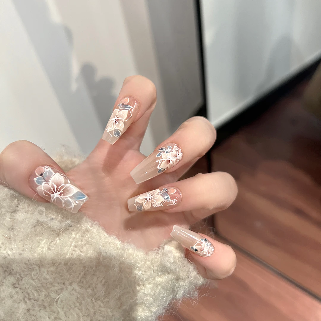 『长安春·词』z新中式国风纯手工穿戴甲花花显白温柔美甲贴片