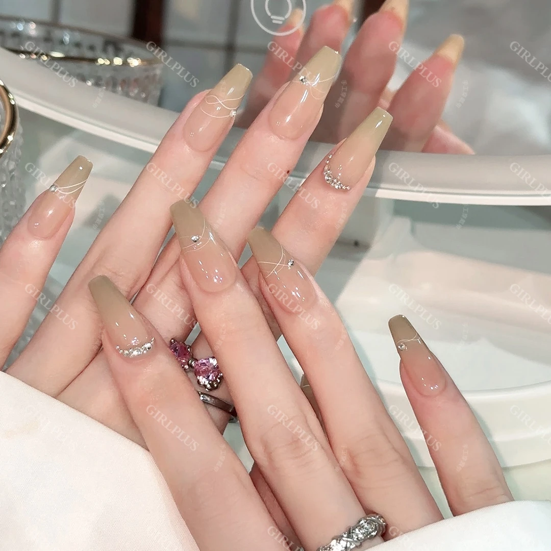 GIRLPLUS『抹茶奶绿』j薄荷绿渐变纯手工穿戴甲简约日系短长美甲