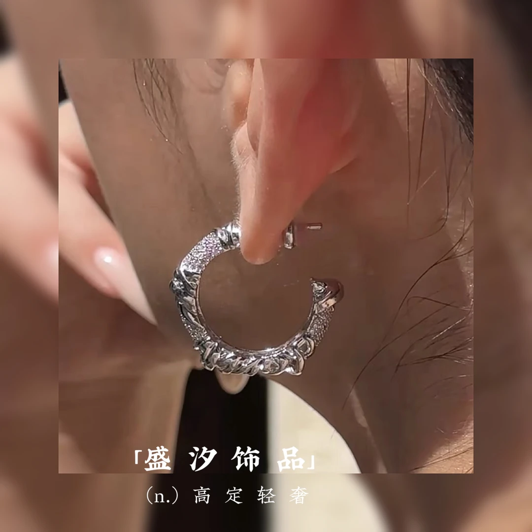 铜合金锆石耳饰 「顾辞」编织麻花高级感耳圈耳环