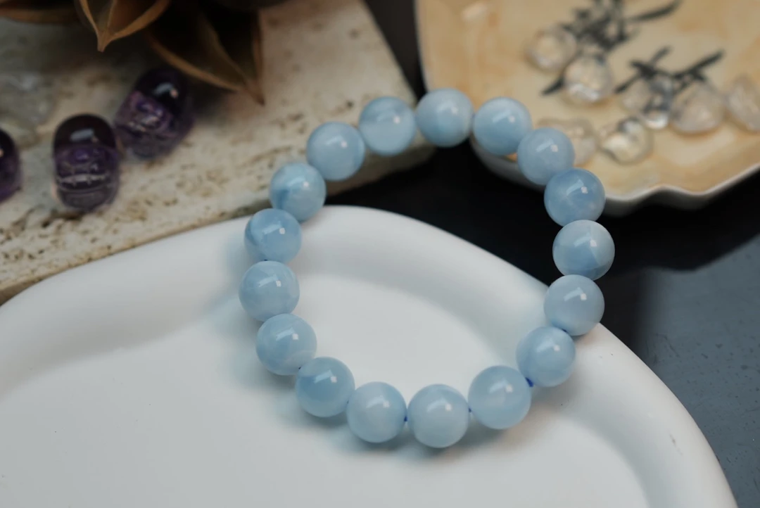 W7492天然海纹石手链12mm拉利玛海洋之星手串蓝色